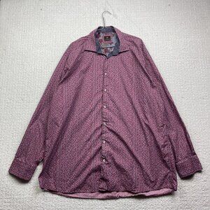 Essere Button Up Dress Shirt Men Sz 1X Red w/ Blue Polka Dots Abstract AOP